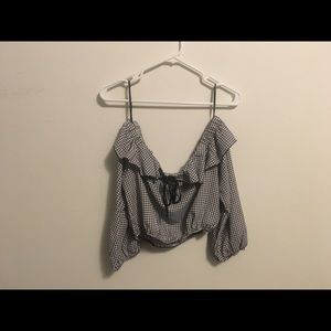 Gingham off shoulder crop top
